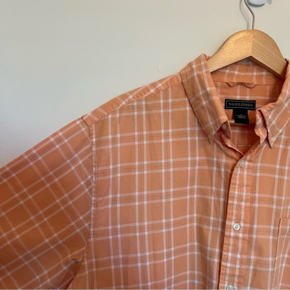 Men's Orange Plaid Shirt Saddlebred 100% Cotton - Picture 4 of 5